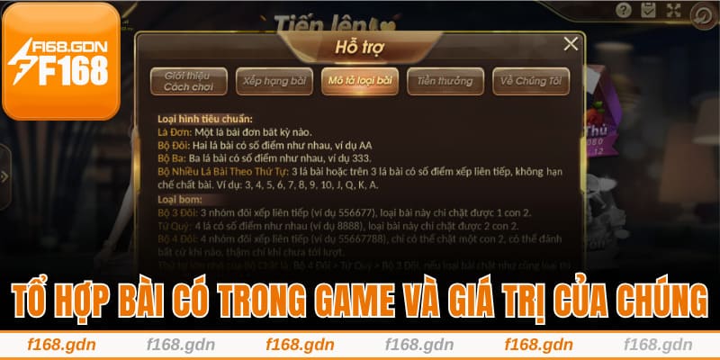 Các tổ hợp bài có trong game và giá trị của chúng