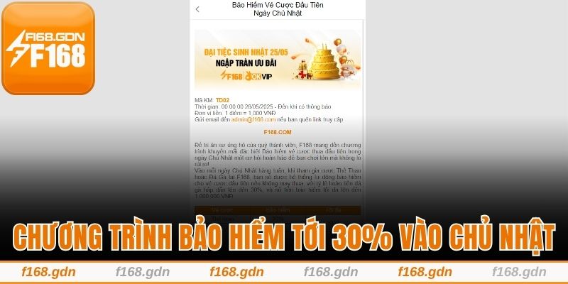Chương trình bảo hiểm tới 30% vào Chủ Nhật