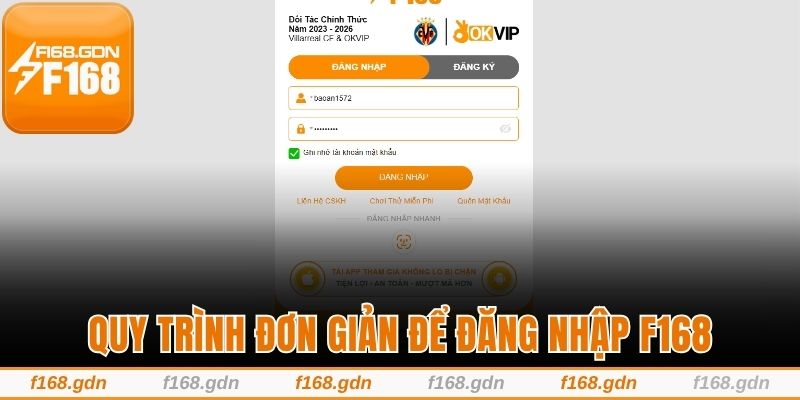 Quy trình đơn giản để thực hiện đăng nhập F168